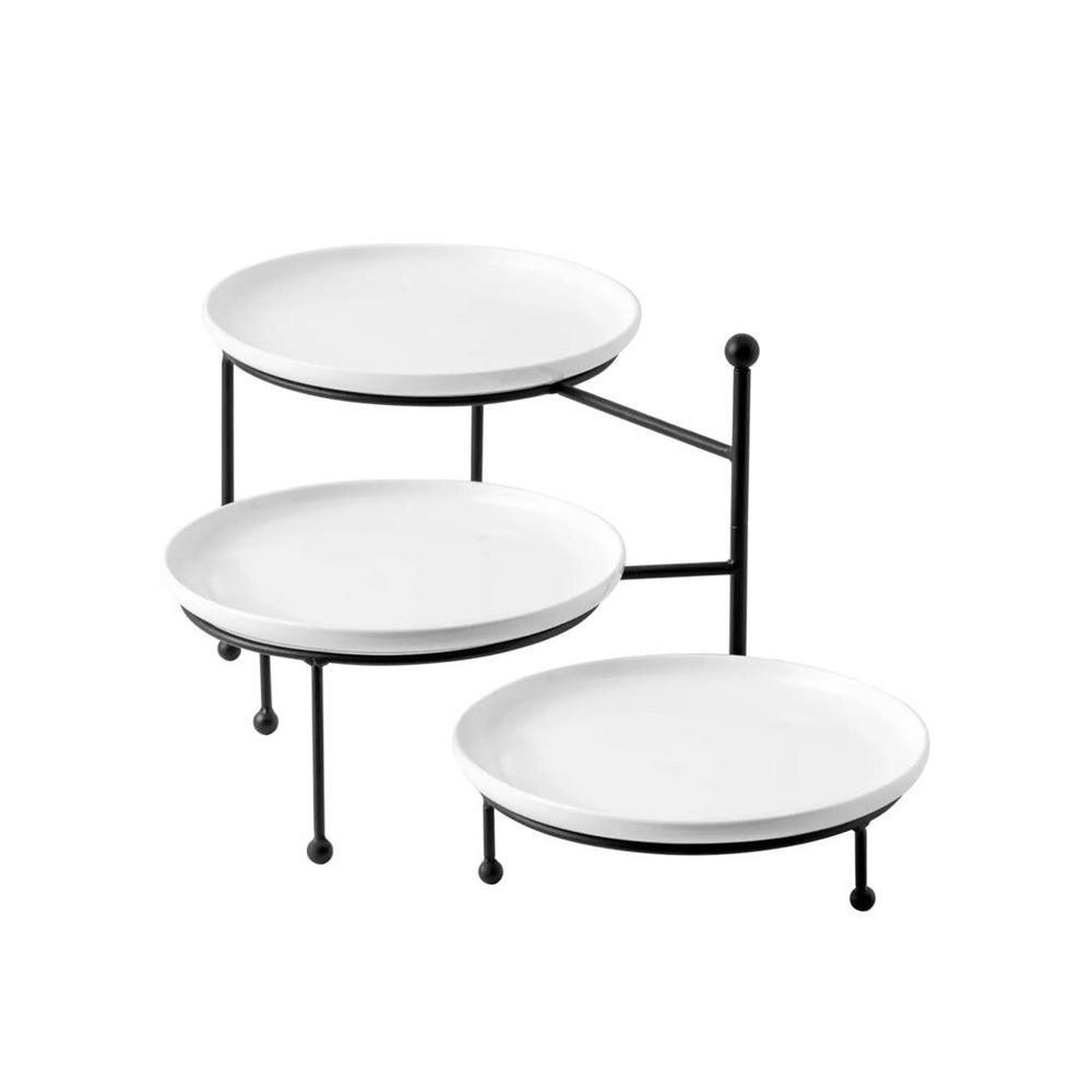 Kanwone 3 Tiered Serving Stand with White Porcelain Plates, 10 Inch,